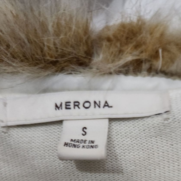 Merona Women's size S Ivory Pearl Button Cardigan with Removable Fur Collar - Picture 3 of 7